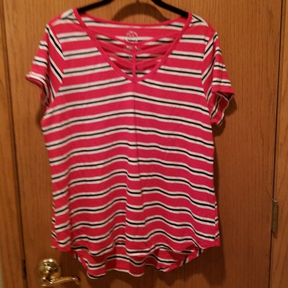 Sz 0 Red White Blue 24/7 Tee Criss Cross Neckline